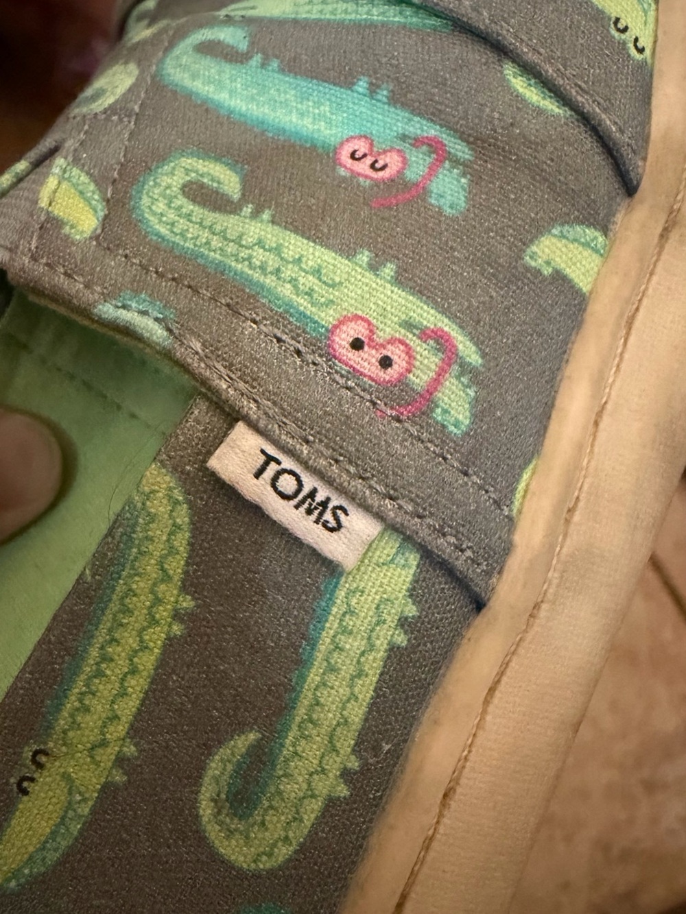Toms Gray Slip-Ons with Mint Green Alligator Print